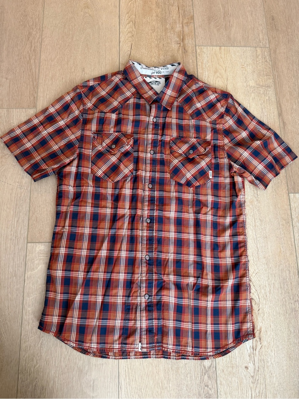 Vans Rust and Navy Plaid Short Sleeve Button-Down Shirt